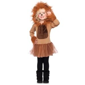 Lil Lion Costume Dress Girls Large 12-14 Brown Tulle Tutu Faux Fur Hood 13651
